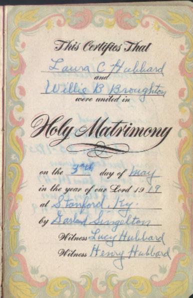 Laura Hubbard & Wille Brought Bible